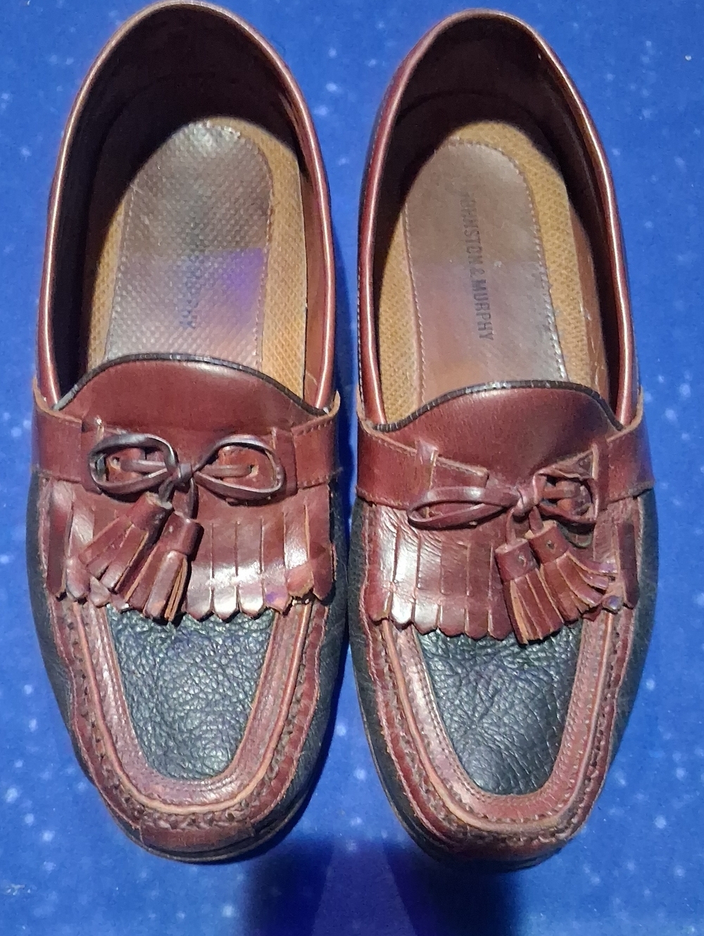 Johnston & Murphy Brown and Black Kiltie Tassel Slip-Ons